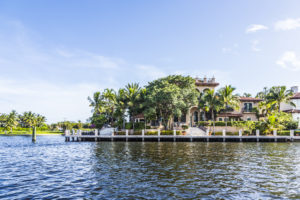 Fort Lauderdale, USA - August 20, 2014: Luxurious waterfront home in Fort Lauderdale, USA. There are 165 miles of waterways within the city limits and 9,8 percent of the city is covered by water.